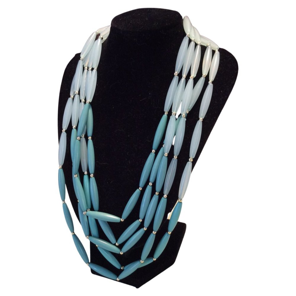Light/Dark Teal Multi Strand Beaded Necklace